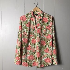 TALBOTS PAINTBRUSH FLORAL PATTERN V NECKLINE BUTTON DOWN SHIRT WOMENS SIZE LARGE
